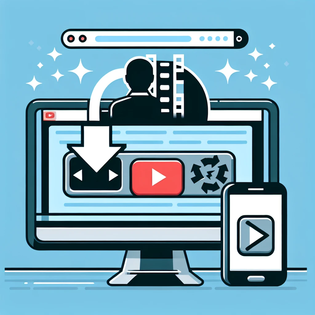 Alt text: "Menyajikan langkah-langkah cara mengunduh dan mengonversi video YouTube ke format MP4 dengan mudah, termasuk tampilan antarmuka perangkat lunak dan ikon video."