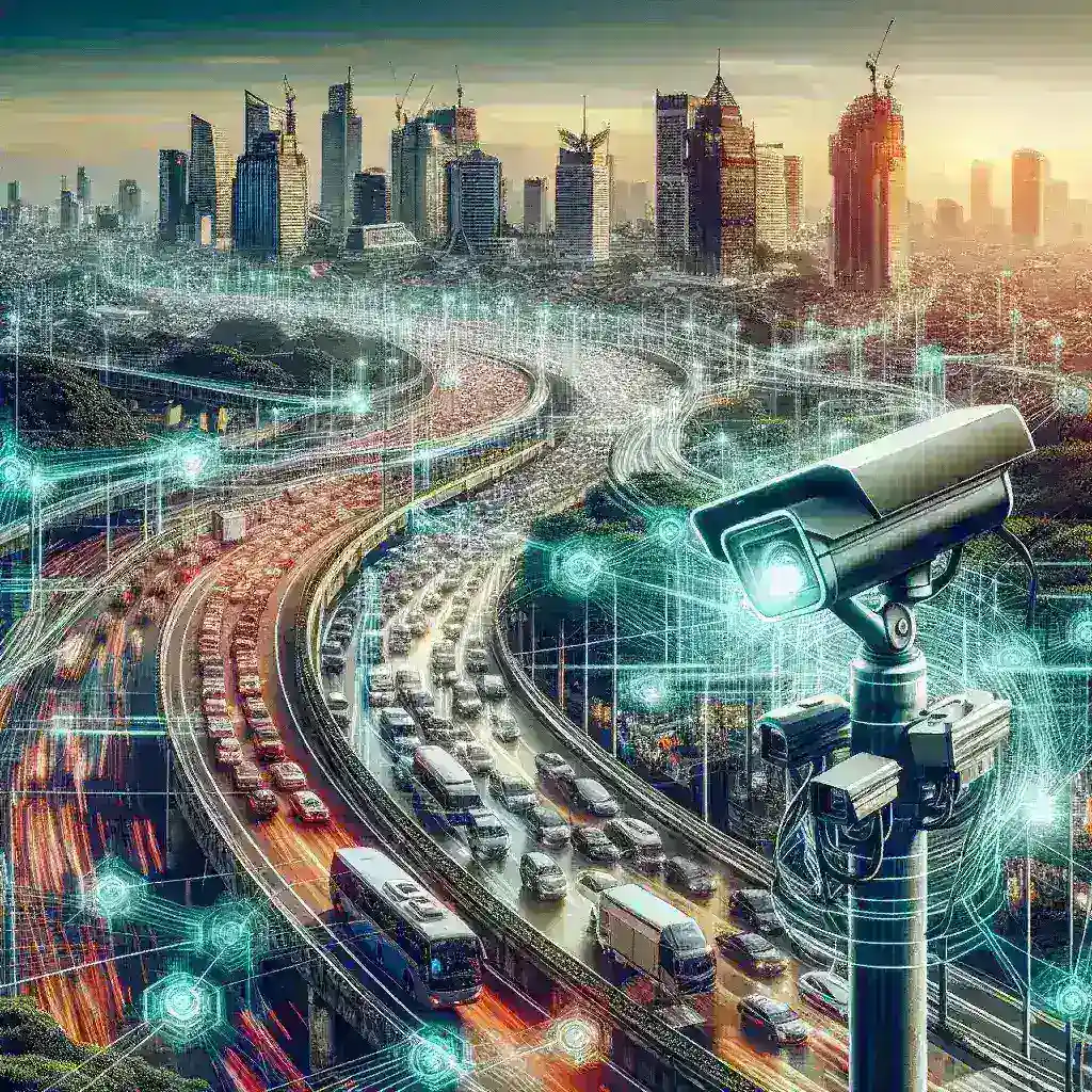 "Smart CCTV integration with electronic ticketing system in Jakarta showcasing modern urban surveillance technology"